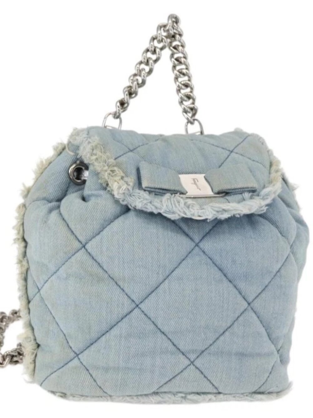 Salvatore Ferragamo Vala Backpack Denim 2way Blue Silver Auth 156378